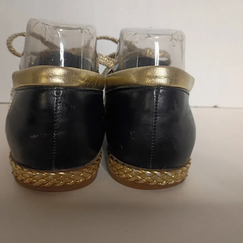 Y2K BALLY "Jallut" Italian Oxford Flats Black Leather Gold Trim Sz 9M - Picture 11 of 15